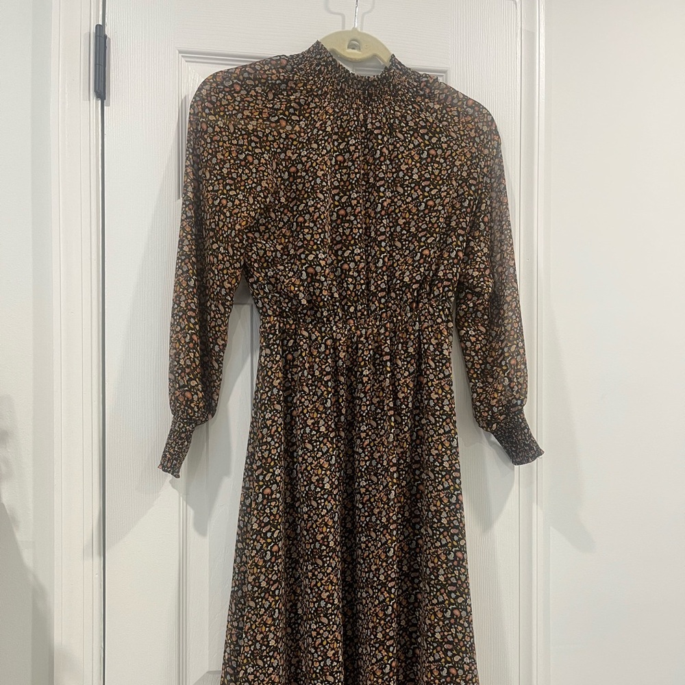 Madewell Black Floral Long Sleeve Dress